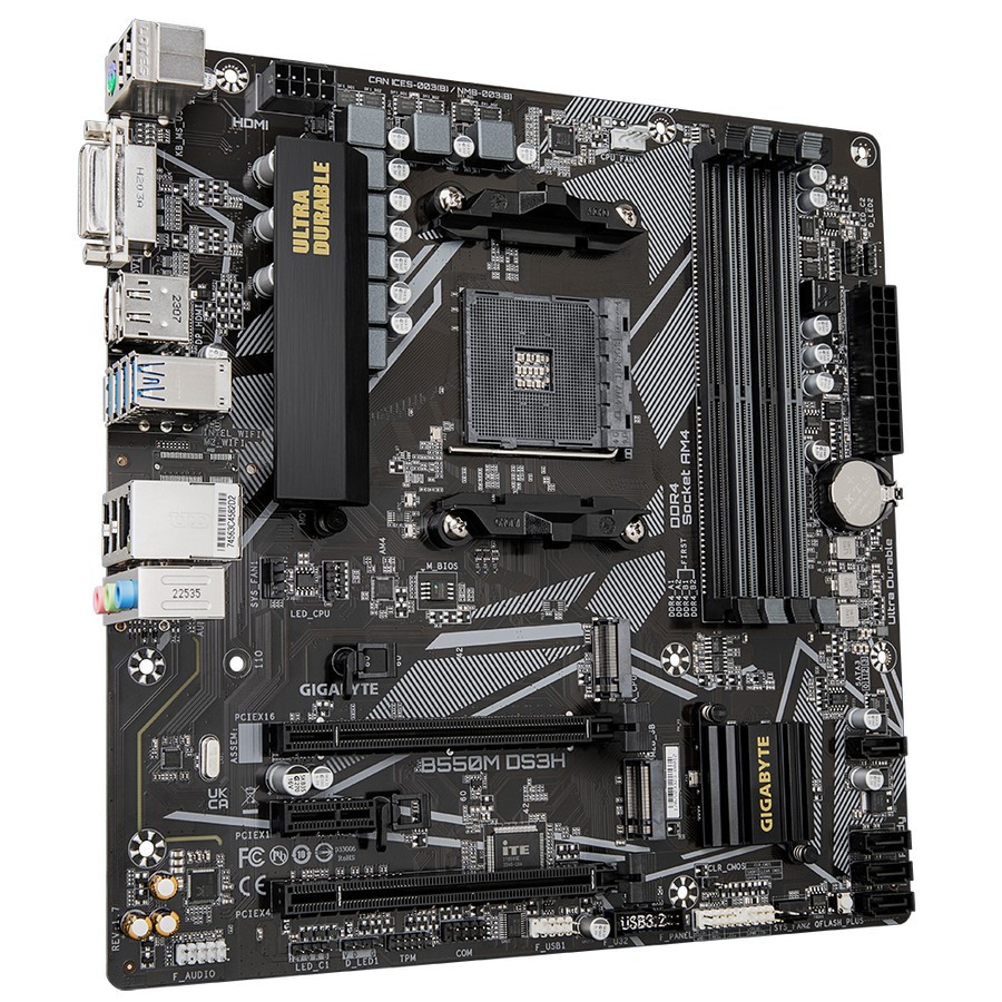 Carte mére Gigabyte B550M DS3H Micro ATX Socket AM4 AMD B550 - 4 x DDR4 - SATA 6Gb/s + M.2 - USB 3.1 – Image 2