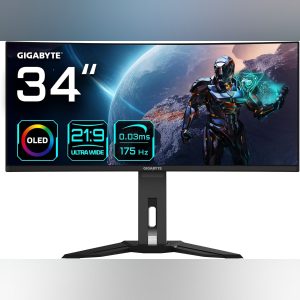 ECRAN GIGABYTE MO34WQC2 -34" OLED INCURVÉ PC - 2K WQHD - 240HZ - 0.03MS - HDR400 - HDMI / DP / USB-C - HAUT-PARLEURS - BLACK