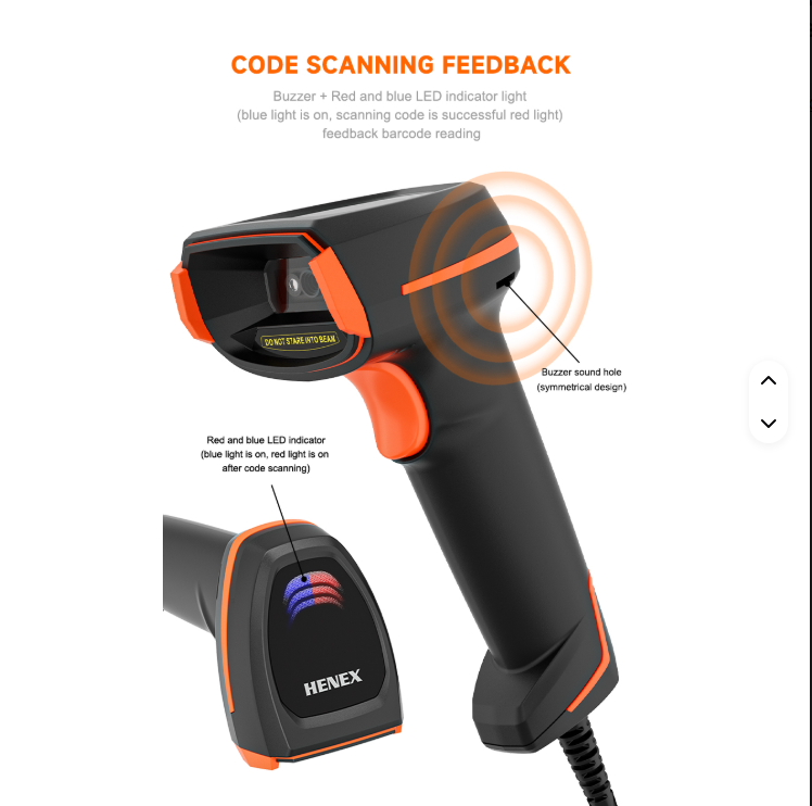 HENEX HC-4208S - DOUCHETTE LECTURE CODE À BARRE 2D FILAIRE - USB/RS232 - IP52 - PLUG & PLAY - BLACK – Image 3
