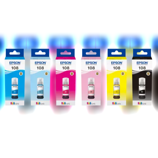 BOUTEILLES D'ENCRE EPSON 108 ECOTANK - BLACK - CYAN - MAGENTA - YELLOW - LIGHT CYAN - LIGHT MAGENTA