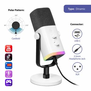 FIFINE AM8 DYNAMIC - MICROPHONE USB / XLR - STREAMING / PODCAST / GAMING - WINDOWS / MAC / PS4 / PS5 - RGB - WHITE
