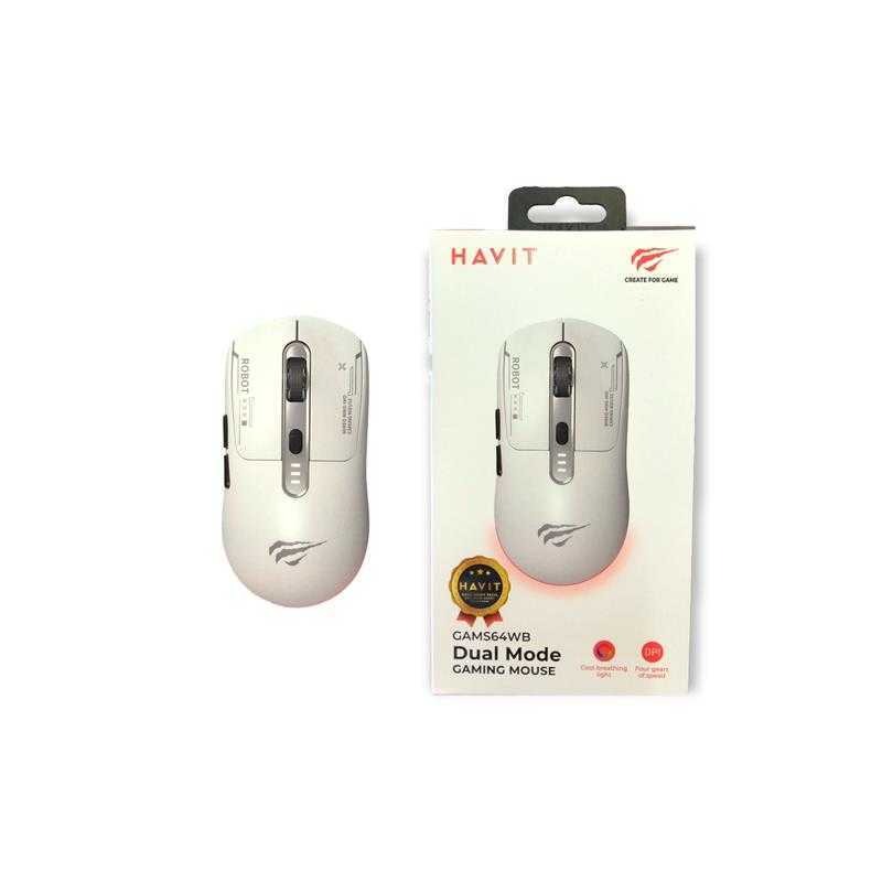 HAVIT GAMS64WB - SOURIS GAMING SANS FIL - 2.4GHZ + BLUETOOTH - RGB - COMPACT - ERGONOMIQUE - WHITE