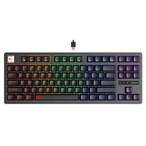 HAVIT KB892L - CLAVIER MÉCANIQUE GAMING - RGB BACKLIT - SWITCHES BLUE - 87 TOUCHES - ANTI-GHOSTING - DESIGN GAMING - BLACK