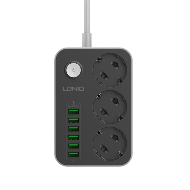 SIYOTEAM LDNIO SE3631 - RALLONGE MULTIPRISE 3 PRISES + 6 PORTS USB - CHARGE RAPIDE - PROTECTION - DESIGN COMPACT - HAVIT - BLACK – Image 2