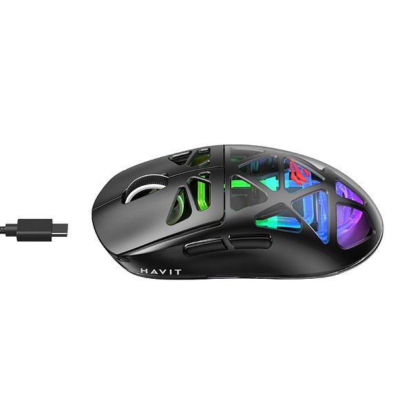 HAVIT MS1044WB BLACK - SOURIS GAMING SANS FIL - 3 MODES DE CONNEXION - RGB PROGRAMMABLE - HAUTE PRÉCISION - ERGONOMIQUE - BLACK – Image 3