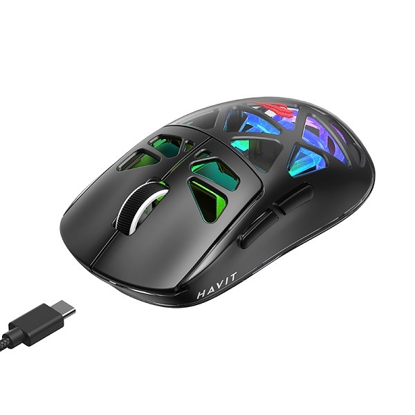 HAVIT MS1044WB BLACK - SOURIS GAMING SANS FIL - 3 MODES DE CONNEXION - RGB PROGRAMMABLE - HAUTE PRÉCISION - ERGONOMIQUE - BLACK – Image 4