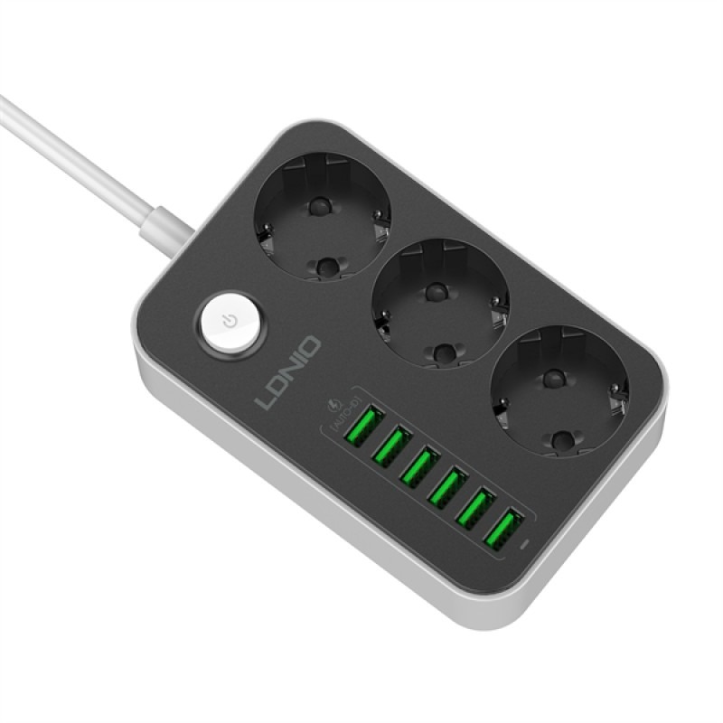 SIYOTEAM LDNIO SE3631 - RALLONGE MULTIPRISE 3 PRISES + 6 PORTS USB - CHARGE RAPIDE - PROTECTION - DESIGN COMPACT - HAVIT - BLACK – Image 4