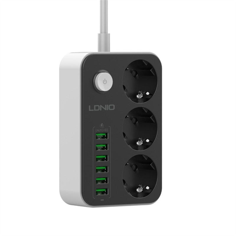 SIYOTEAM LDNIO SE3631 - RALLONGE MULTIPRISE 3 PRISES + 6 PORTS USB - CHARGE RAPIDE - PROTECTION - DESIGN COMPACT - HAVIT - BLACK – Image 5