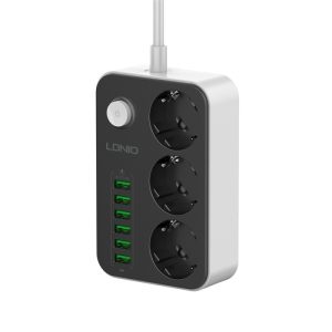 SIYOTEAM LDNIO SE3631 - RALLONGE MULTIPRISE 3 PRISES + 6 PORTS USB - CHARGE RAPIDE - PROTECTION - DESIGN COMPACT - HAVIT - BLACK
