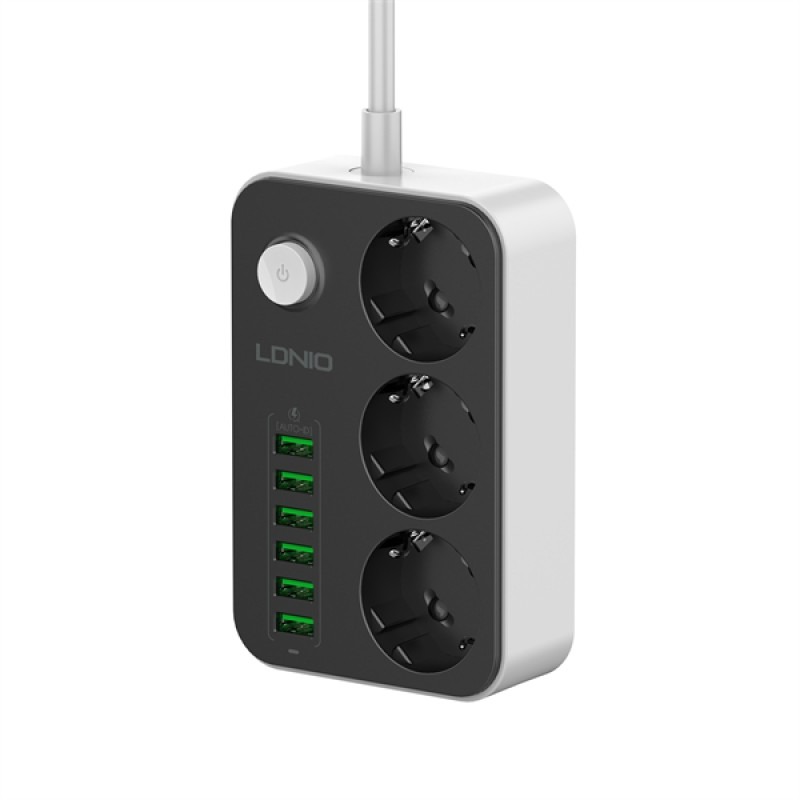 SIYOTEAM LDNIO SE3631 - RALLONGE MULTIPRISE 3 PRISES + 6 PORTS USB - CHARGE RAPIDE - PROTECTION - DESIGN COMPACT - HAVIT - BLACK