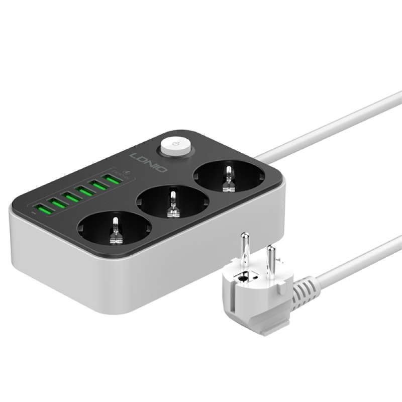SIYOTEAM LDNIO SE3631 - RALLONGE MULTIPRISE 3 PRISES + 6 PORTS USB - CHARGE RAPIDE - PROTECTION - DESIGN COMPACT - HAVIT - BLACK – Image 7