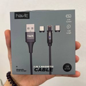 HAVIT CB6145 - CÂBLE MAGNÉTIQUE 3 EN 1 - TYPE-C / MICRO USB / LIGHTNING - CHARGE RAPIDE - TRANSFERT DE DONNÉES - DURABLE - BLACK