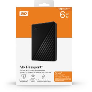 WD MY PASSPORT 6TB - DISQUE DUR EXTERNE HDD - USB 3.2 GEN 1 I USB 3.0 - BACKUP - ORIGINALE - BLACK