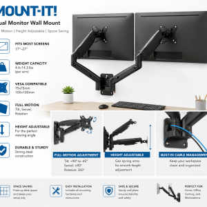 SUPPORT ECRAN DUAL MONITOR - ARMS BRAKET - BRAS ARTICULÉS - VESA 75x75 / 100x100 - JUSQU'À 27" - BLACK