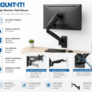 SUPPORT ECRAN SINGLE MONITOR - ARMS BRAKET - BRAS ARTICULÉS - VESA 75x75 / 100x100 - JUSQU'À 27" - BLACK