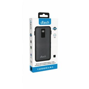 DTECH - POWER BANK 10 000 MAH - FAST CHARGING - DIGITAL DISPLAY - BUILT-IN CABLE - ULTRAS FAST - BLACK