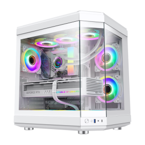 BOITIER GAMING GAMEMAX HYPE WHITE MID TOWER ATX DOUBLE CHAMBRE VERRE TREMPE 3X VENTILATEURS ARGB INFINITY 120MM USB TYPE C