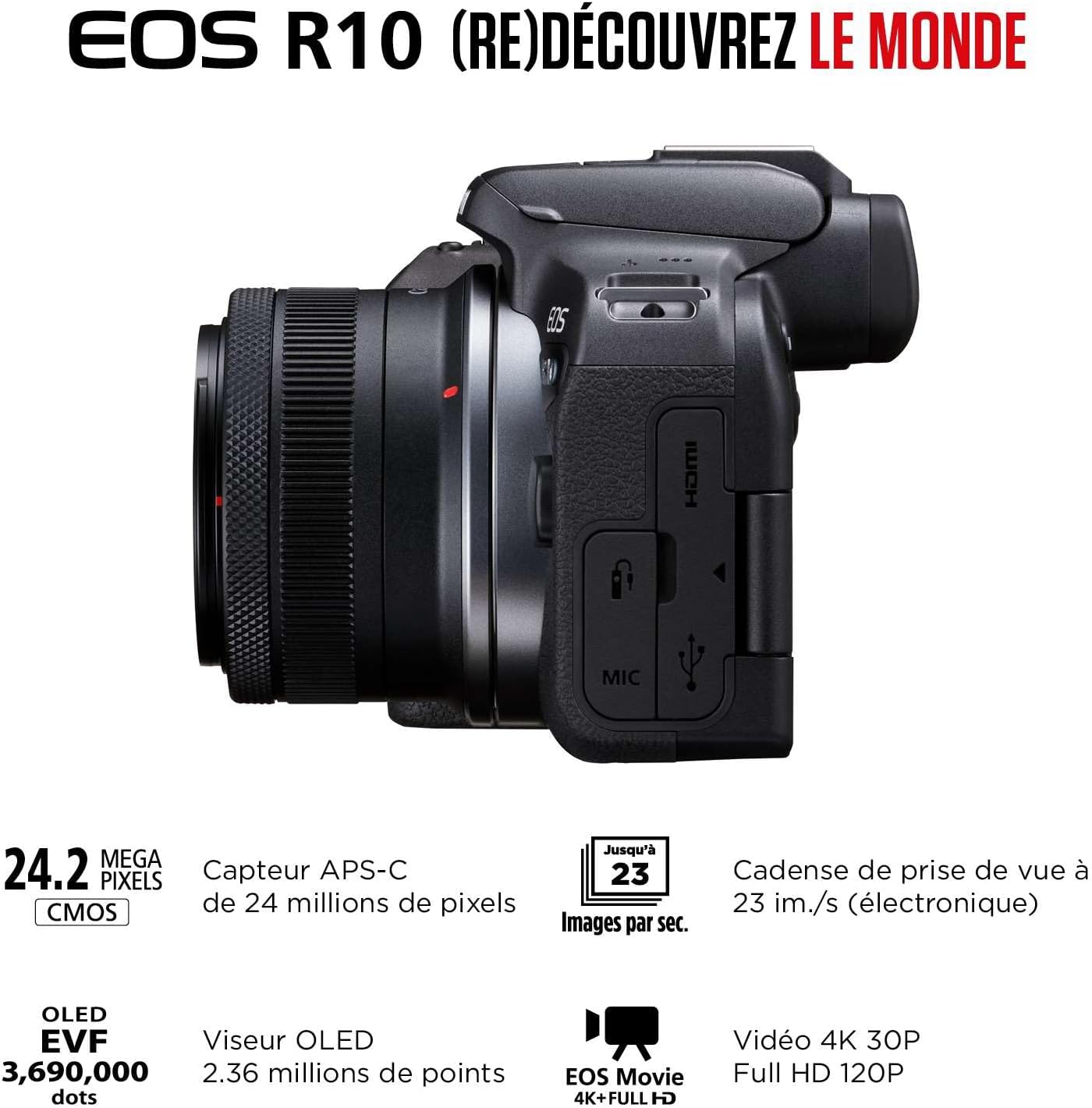 CANON EOS R10 - APPAREIL PHOTO HYBRIDE 4K + OBJECTIF RF-S 18-45mm - F4.5-6.3 IS STM - 24.2 MLPXL - LDC - BLACK – Image 7